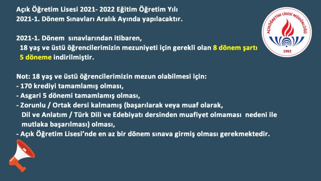 MEB’den 18 yaş ve üstü açık öğretim lisesi öğrencilerine müjde