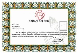 Öğretmenlere İkinci Başarı Belgesi